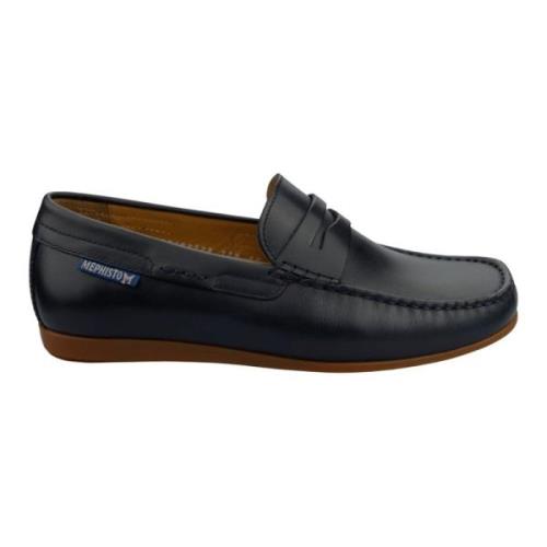 Alyon Heren Mocassin - Navy Blauw Leer Mephisto , Blue , Heren