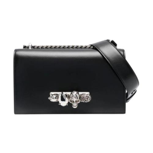 Zwarte Leren Cross Body Tas met Swarovski Kristallen Alexander McQueen...