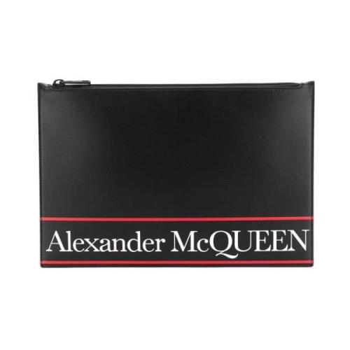 Zwarte Leren Platte Logo Clutch Alexander McQueen , Black , Heren