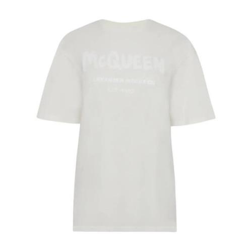 Graffiti Logo Print Crewneck Tee Alexander McQueen , White , Dames