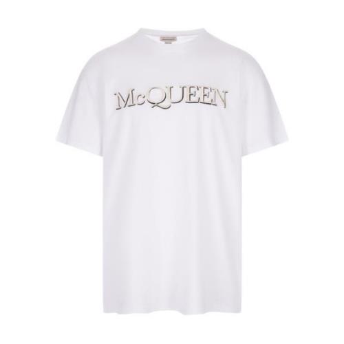 Witte Katoenen T-shirt met Geborduurd Logo Alexander McQueen , White ,...