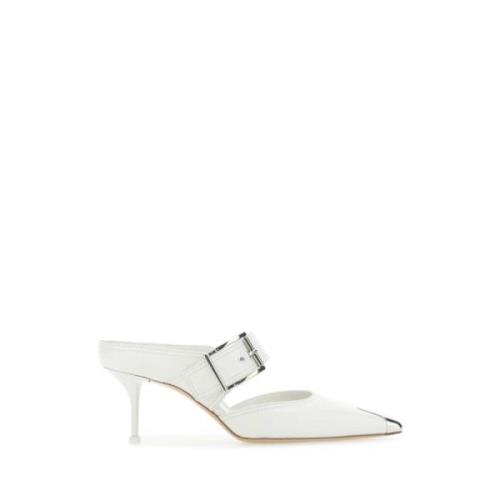 Krijtleren Hardware Muiltjes - 7cm Hak Alexander McQueen , White , Dam...