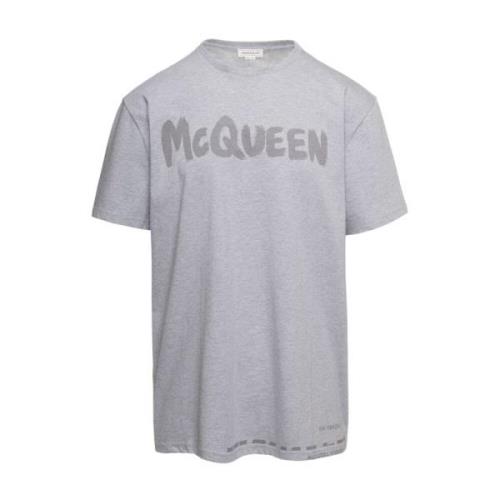 Grijze Oversized T-Shirt met Tonal Logo Print Alexander McQueen , Gray...