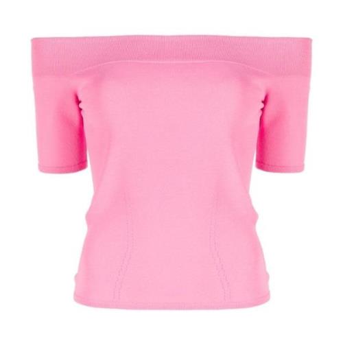Roze Off-Shoulder Geribbelde Top Alexander McQueen , Pink , Dames