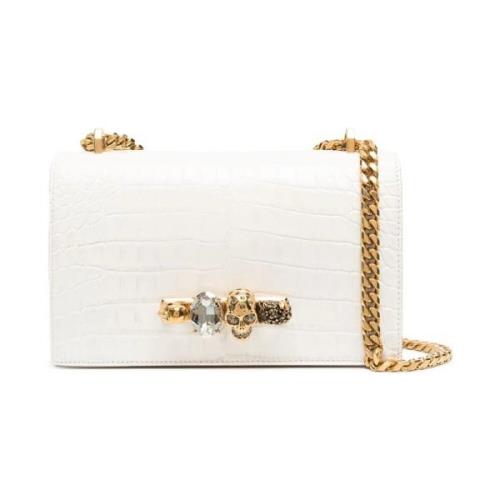 Juwelen Satchel Tas - Wit Krokodil-Effect Leer Alexander McQueen , Whi...