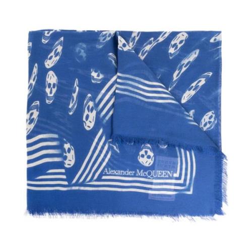 Blauwe Vortex Skull Logo Sjaal Alexander McQueen , Blue , Heren