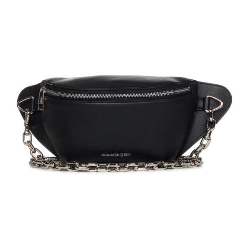 Zwarte Leren Heuptas voor Mannen Alexander McQueen , Black , Heren