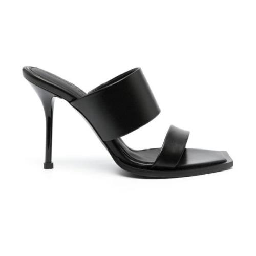 Zwarte Leren Hakken Muiltjes Alexander McQueen , Black , Dames