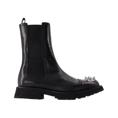 Zwarte Leren Enkellaarzen met Studs Alexander McQueen , Black , Heren