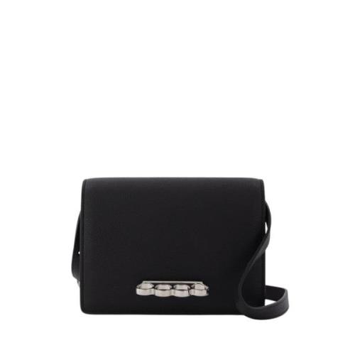 Zwarte Leren Vier Ring Tas - Cross Body Stijl Alexander McQueen , Blac...