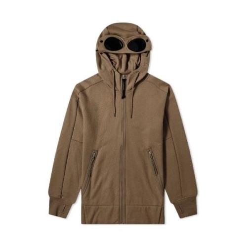 Diagonaal verhoogde fleece goggle hoodie C.p. Company , Brown , Heren