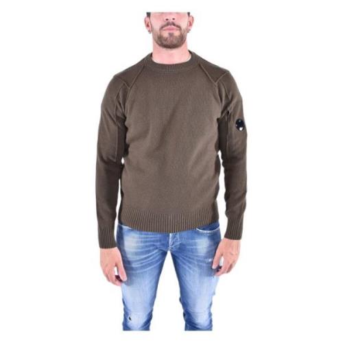 Geribbelde Crew Neck Lamswollen Trui C.p. Company , Green , Heren