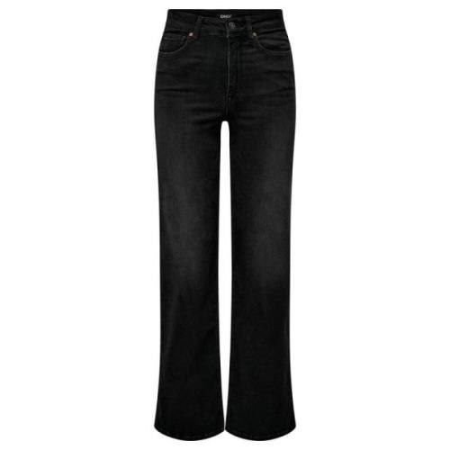 Hoge Taille Wijde Pijp Jeans Only , Black , Dames