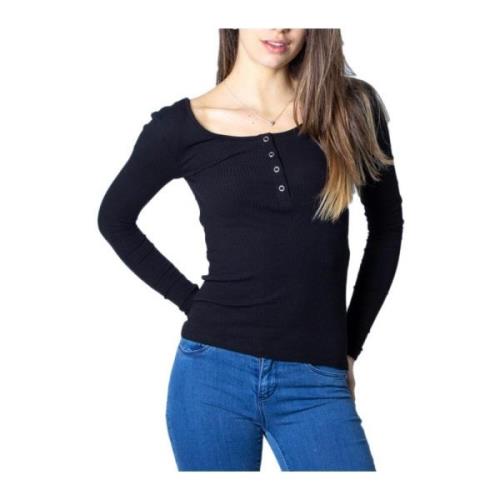 Zwarte Ronde Hals Lange Mouw T-shirt Pieces , Black , Dames