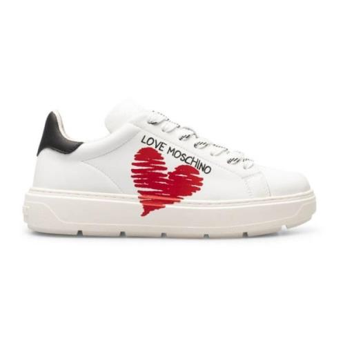 Dames Leren Sneakers - Lente/Zomer Collectie Love Moschino , White , D...