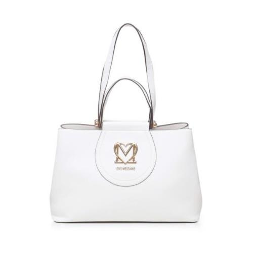 Witte Tas met Gouden Logo Love Moschino , White , Dames