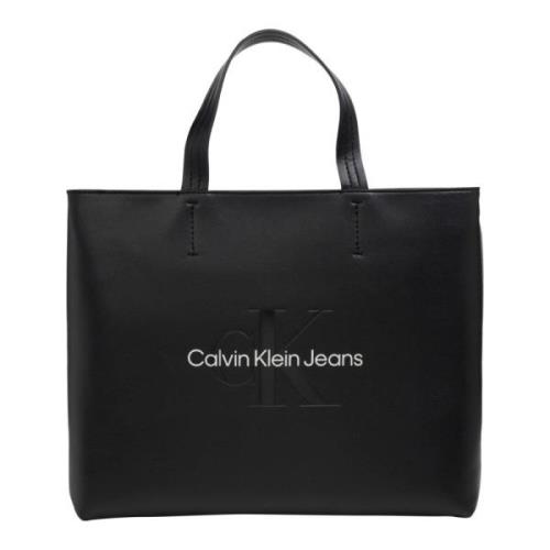 Verstelbare Schouderriem Tote Tas Calvin Klein Jeans , Black , Dames