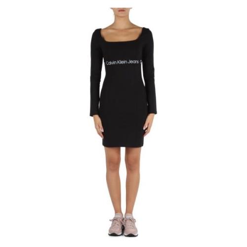 Viscose jurk met logo print Calvin Klein Jeans , Black , Dames