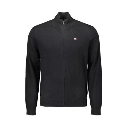 Zwarte Wollen Shirt met Lange Mouwen en Rits Napapijri , Black , Heren