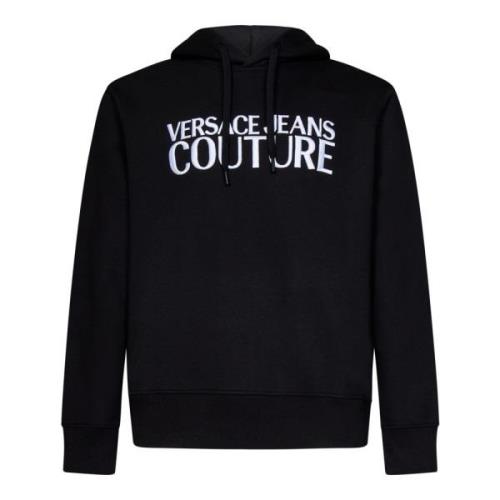 Zwarte katoenen hoodie met wit logo Versace Jeans Couture , Black , He...