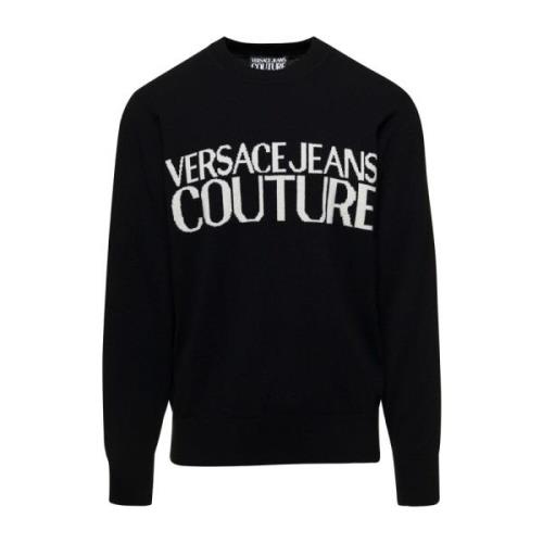 Zwarte Sweaters met Logo Front Versace Jeans Couture , Black , Heren