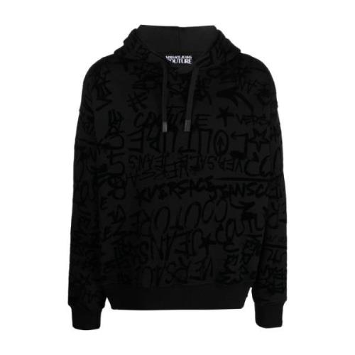 Graffiti Flock Zwarte Hoodie Versace Jeans Couture , Black , Heren