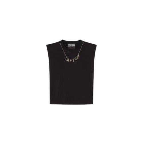 Zwarte Mouwloze Katoenen Shirt met Charms Versace Jeans Couture , Blac...