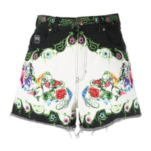 Hooggetailleerde Multicolor Denim Shorts voor Dames Versace Jeans Cout...