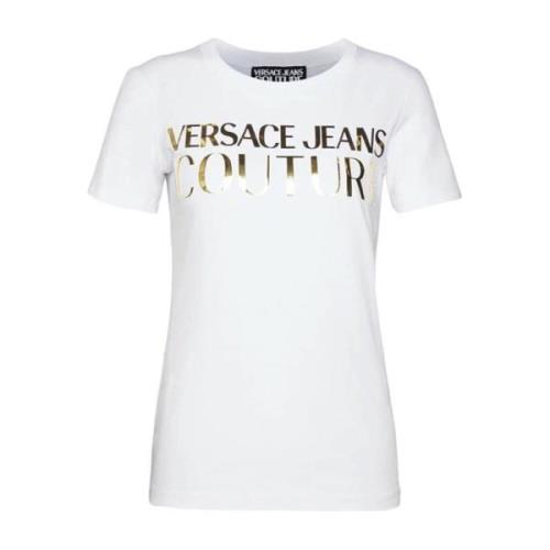 Bianca Dames T-shirt met Korte Mouwen en Logo Versace Jeans Couture , ...