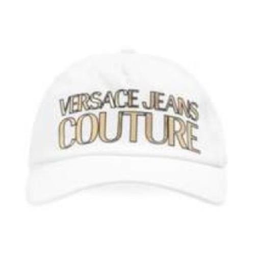 Witte Unisex Hoed met Gouden Logo Versace Jeans Couture , White , Unis...