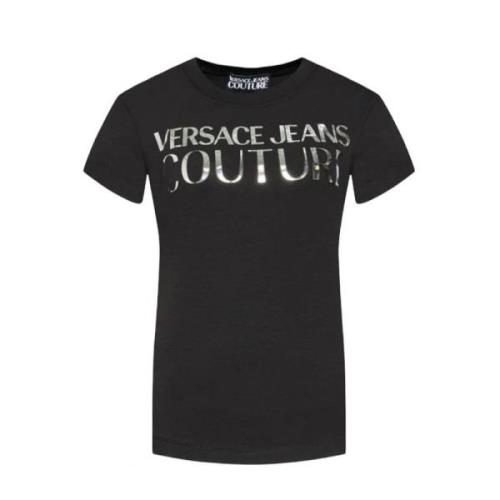 Zwart dames T-shirt met logo Versace Jeans Couture , Black , Dames
