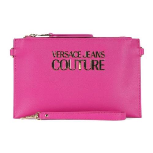 Logo Front Saffiano Clutch Versace Jeans Couture , Pink , Dames