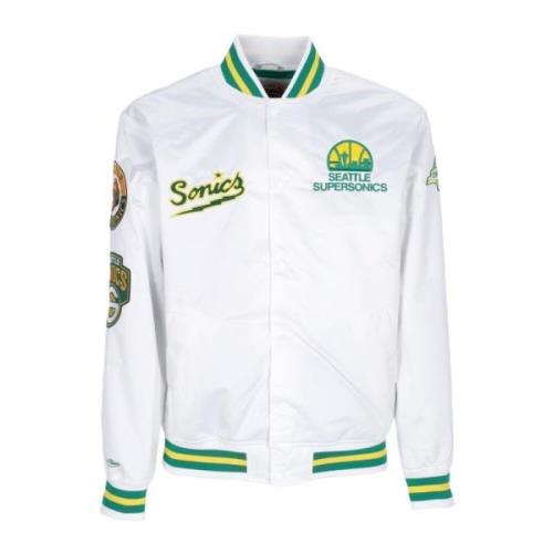 Satin Streetwear Bomber Jacket Mitchell & Ness , White , Heren