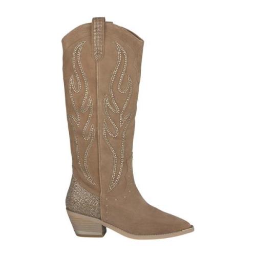 Leren cowboy laarzen met strass details Alma EN Pena , Brown , Dames