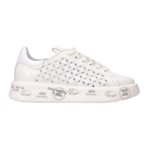 Belle 6283 Witte Leren Sneakers met Intricate Geperforeerde Borduursel...