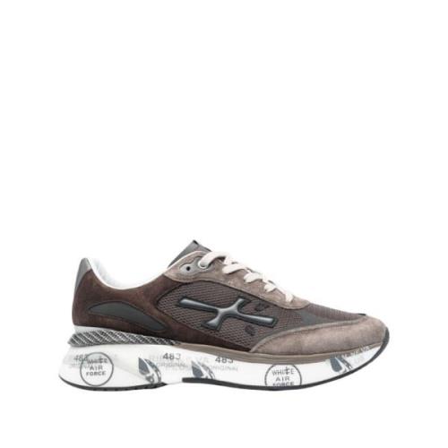 Logo Print Net en Leren Sneakers Premiata , Gray , Heren