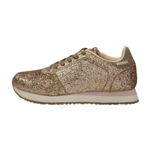 Glitter Sneaker met Visleer Details Woden , Yellow , Dames