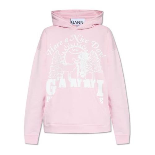 Hoodie met logo Ganni , Pink , Dames