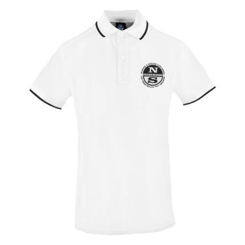 Heren Polo Shirt in effen kleur met logo print North Sails , White , H...