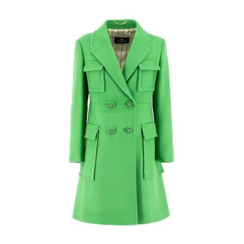 Wollen jas met dubbele rij knopen en bloemenborduursel Etro , Green , ...