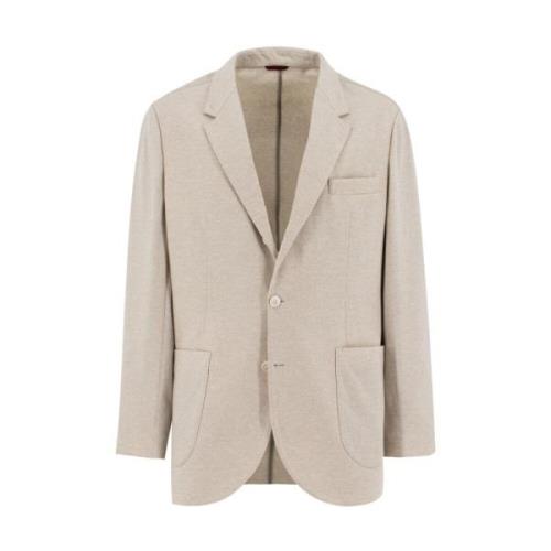 Kasjmier Jersey Jas met Hoornknopen Brunello Cucinelli , Beige , Heren