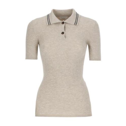 Luxe Beige Cashmere Polo Shirt Brunello Cucinelli , Beige , Dames