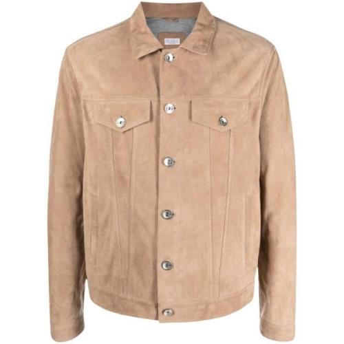 Lichte Leren Jas Brunello Cucinelli , Beige , Heren