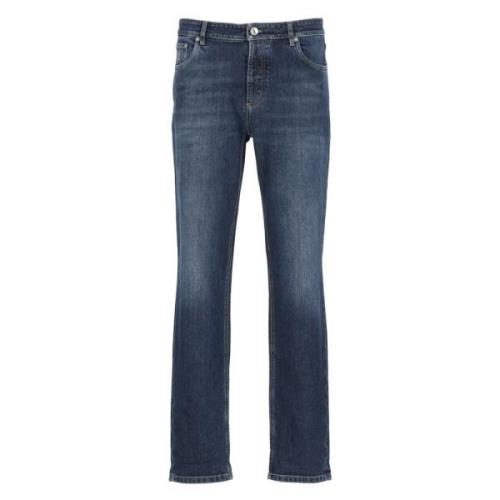 Blauwe Slim-Fit Katoenen Jeans voor Heren Brunello Cucinelli , Blue , ...