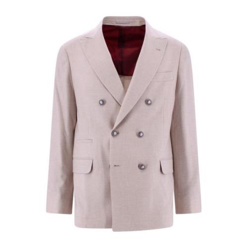 Dubbelrij Blazer Jas Brunello Cucinelli , Beige , Heren