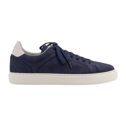 Suede Veterschoenen met Logo Print Brunello Cucinelli , Blue , Heren