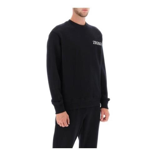 Crew-neck sweatshirt met flocked logo Ermenegildo Zegna , Black , Here...