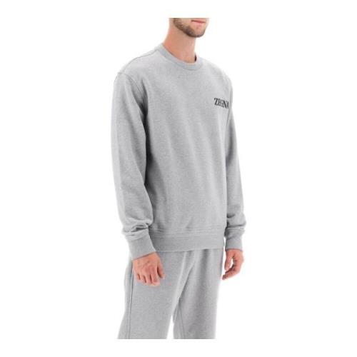 Crew-neck sweatshirt met flocked logo Ermenegildo Zegna , Gray , Heren