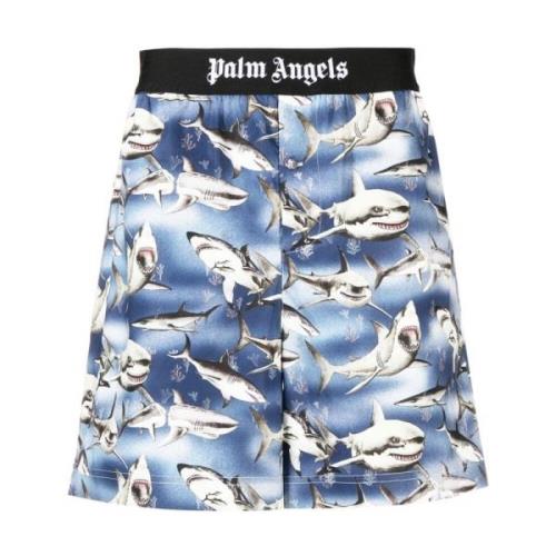 Casual Blauwe Shorts met Haaienprint Palm Angels , Blue , Heren