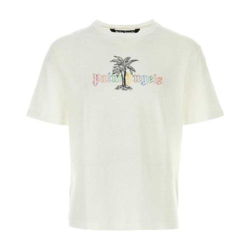 Premium Wit Katoenen T-shirt Palm Angels , White , Heren